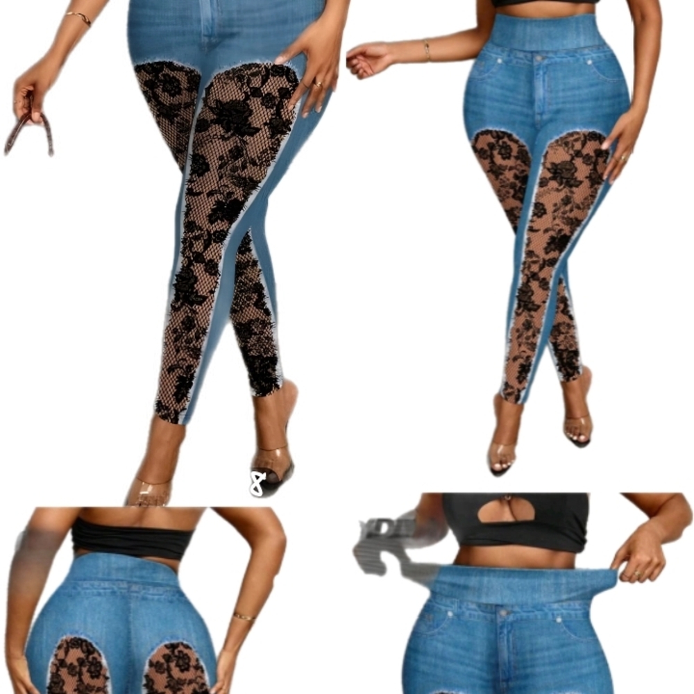 Chic Blue Jeans with Black Lace Accents SlayDiva